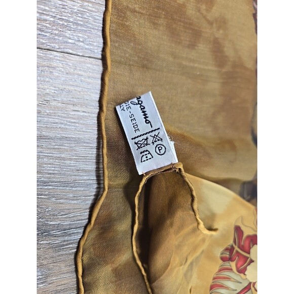 Salvatore Ferragamo Silk Scar Leopard Floral Brown Rectangle Scarf Rolled Hem - Picture 4 of 13